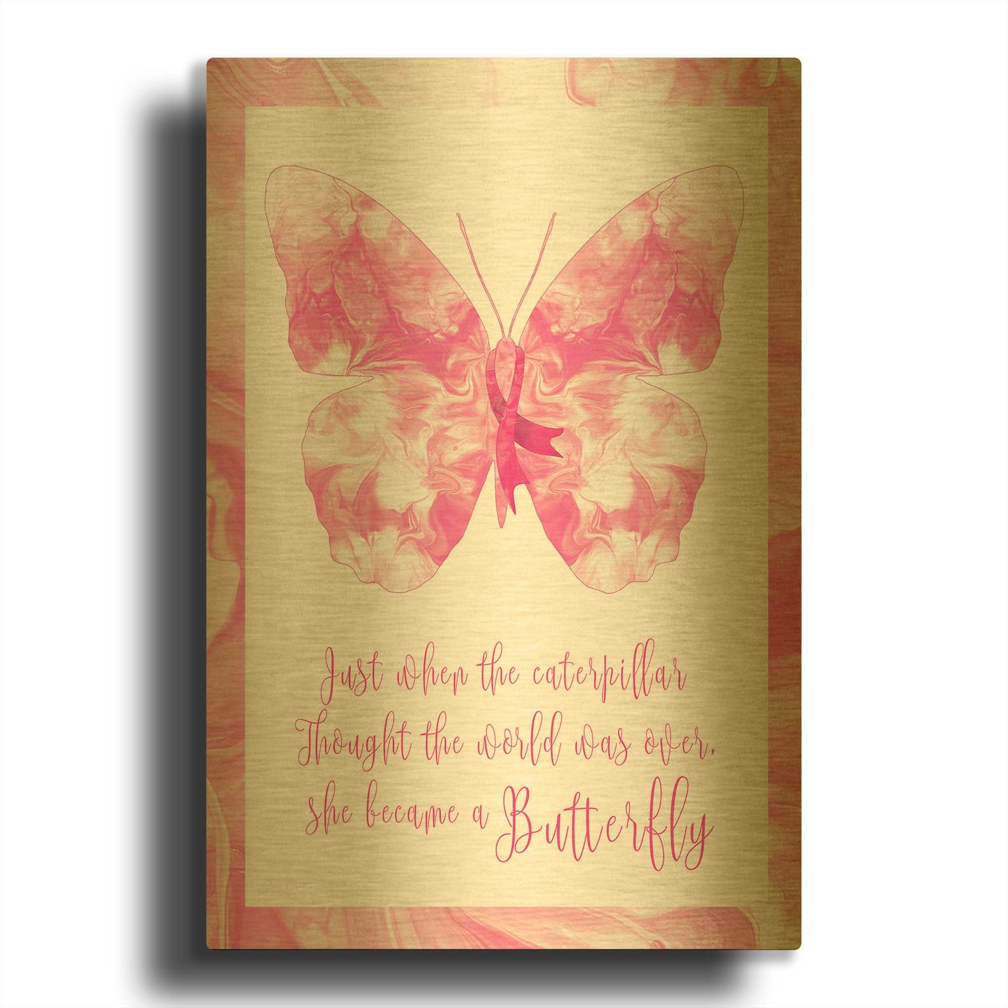 'Breast Cancer Butterfly' By Jean Plout Gold Metal Wall Art