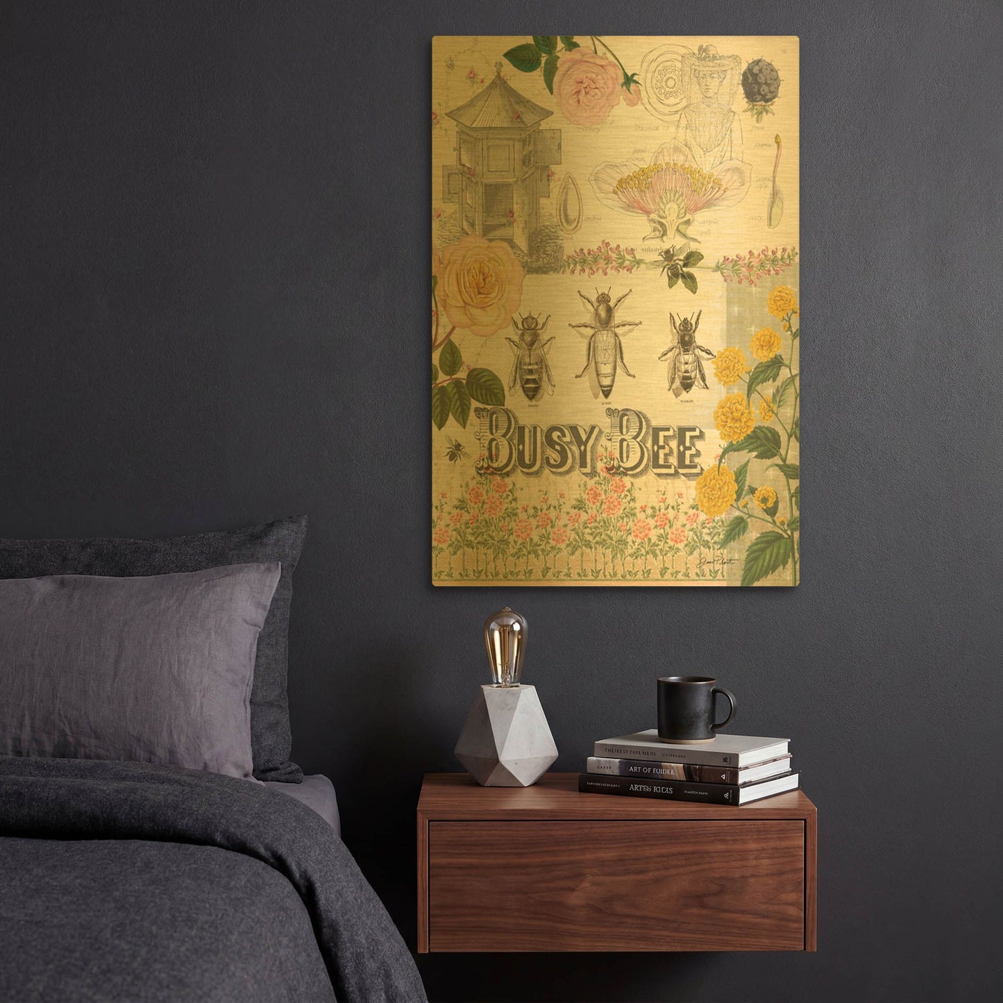 'Busy Bee' By Jean Plout Gold Metal Wall Art