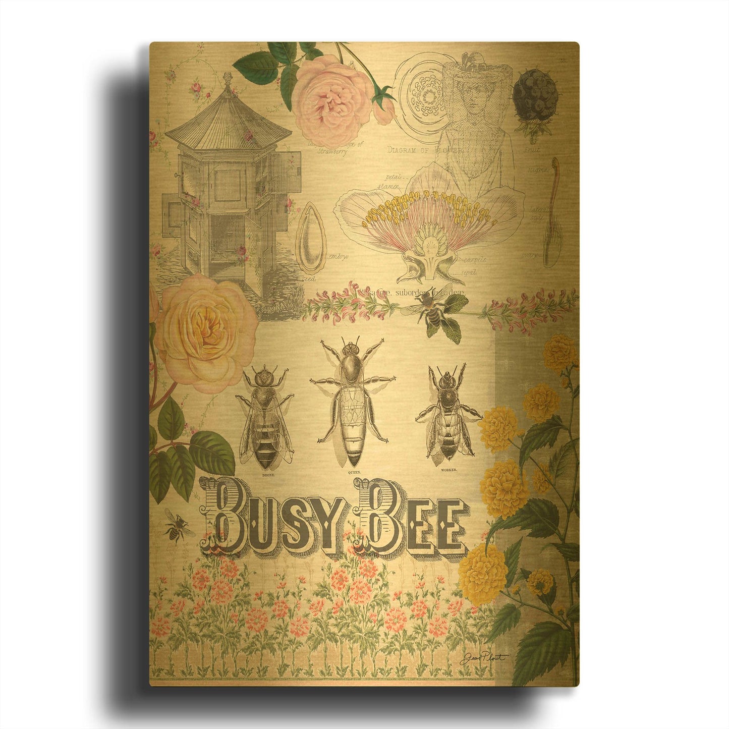 'Busy Bee' By Jean Plout Gold Metal Wall Art