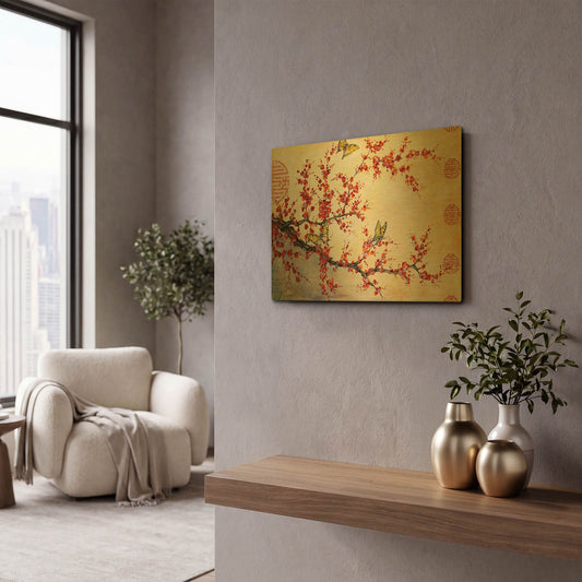 'Butterfly Blossoms Asian' By Jean Plout Gold Metal Wall Art