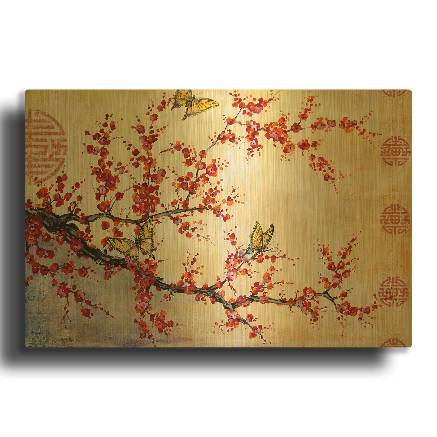 'Butterfly Blossoms Asian' By Jean Plout Gold Metal Wall Art