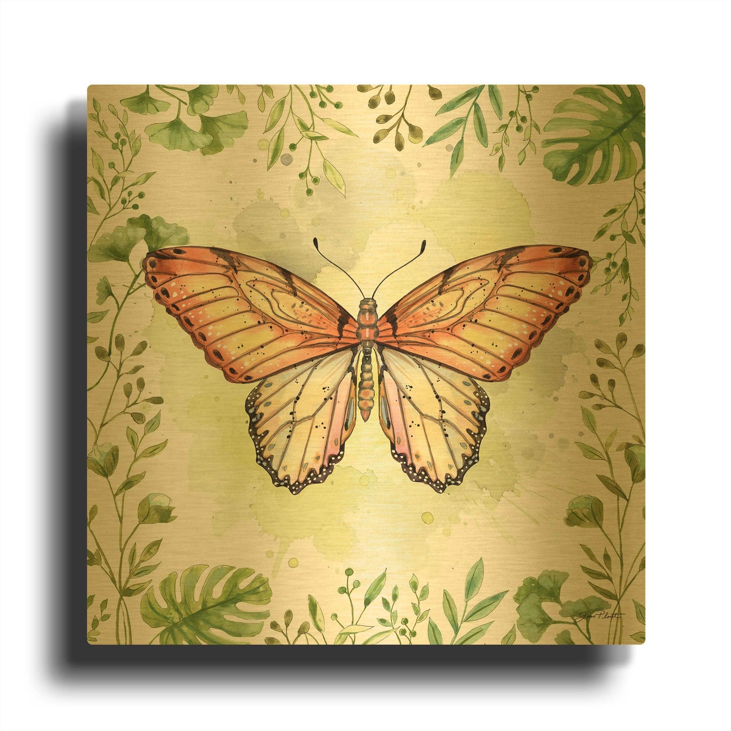 'Butterfly Botanical Garden A1' By Jean Plout Gold Metal Wall Art