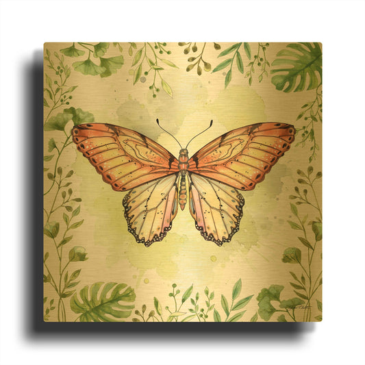 'Butterfly Botanical Garden A1' By Jean Plout Gold Metal Wall Art