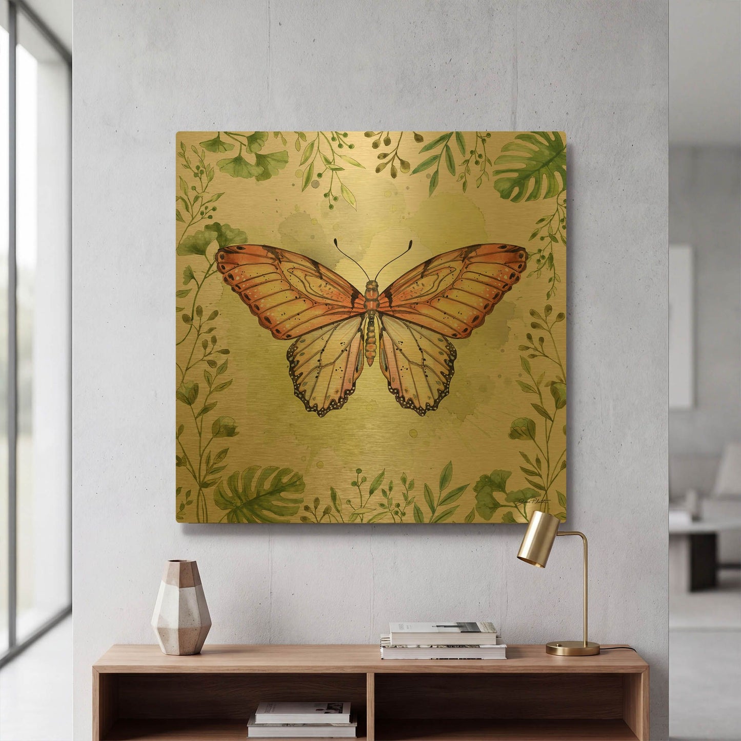 'Butterfly Botanical Garden A1' By Jean Plout Gold Metal Wall Art