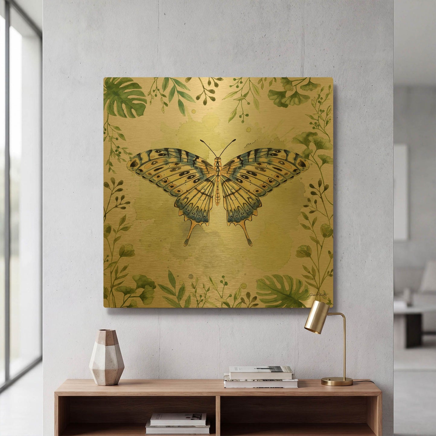 'Butterfly Botanical Garden B1' By Jean Plout Gold Metal Wall Art