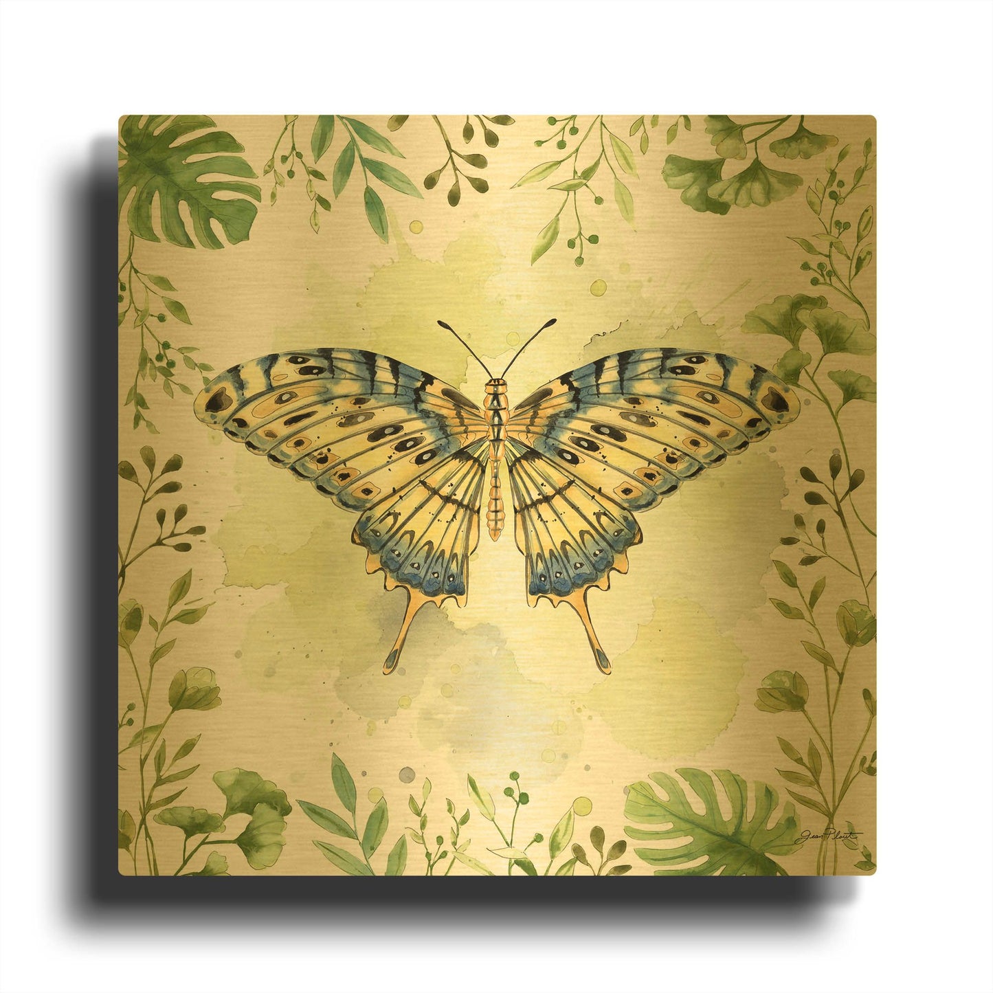 'Butterfly Botanical Garden B1' By Jean Plout Gold Metal Wall Art