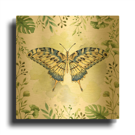 'Butterfly Botanical Garden B1' By Jean Plout Gold Metal Wall Art