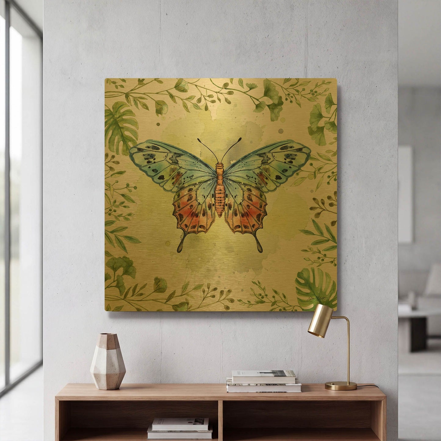 'Butterfly Botanical Garden C1' By Jean Plout Gold Metal Wall Art