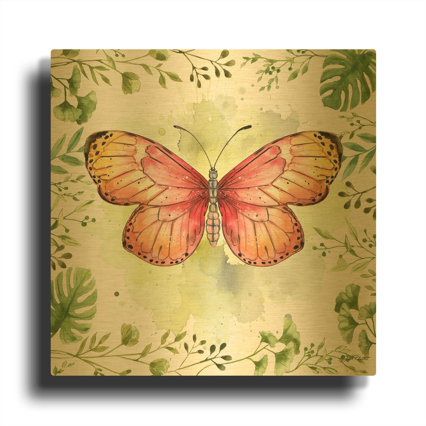 'Butterfly Botanical Garden D1' By Jean Plout Gold Metal Wall Art