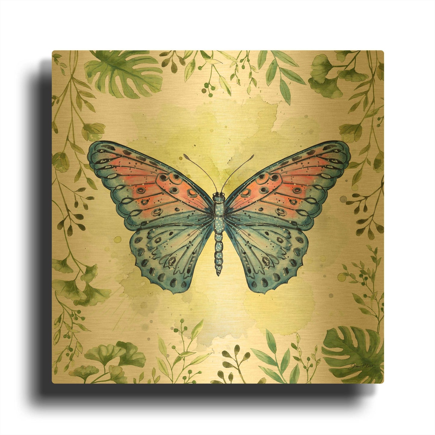 'Butterfly Botanical Garden E1' By Jean Plout Gold Metal Wall Art