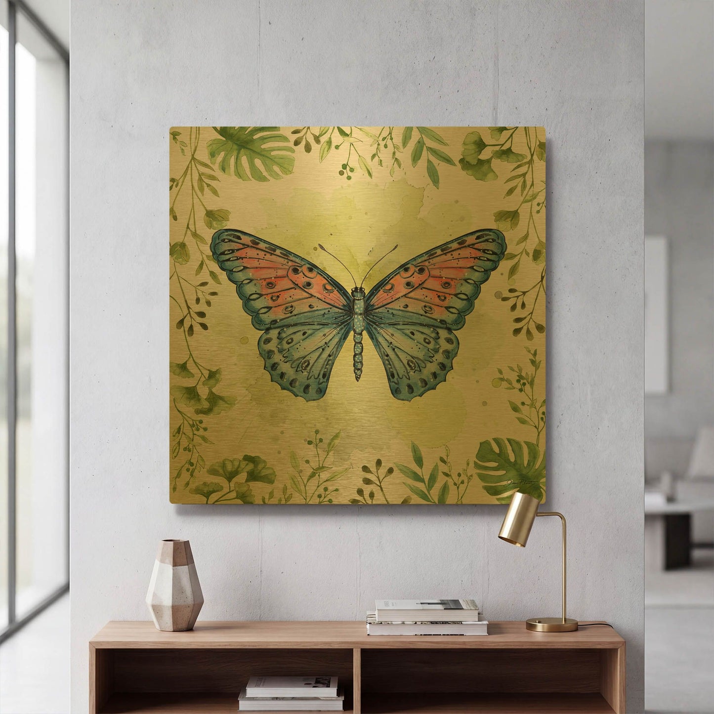 'Butterfly Botanical Garden E1' By Jean Plout Gold Metal Wall Art