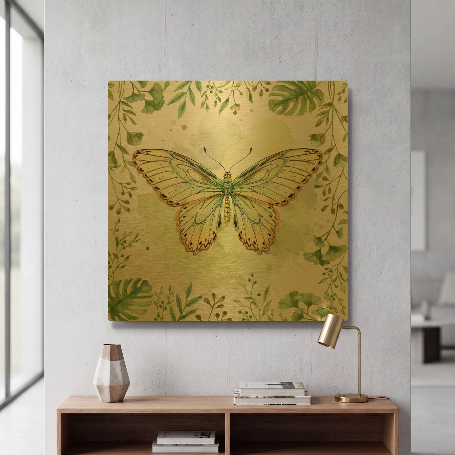 'Butterfly Botanical Garden F1' By Jean Plout Gold Metal Wall Art