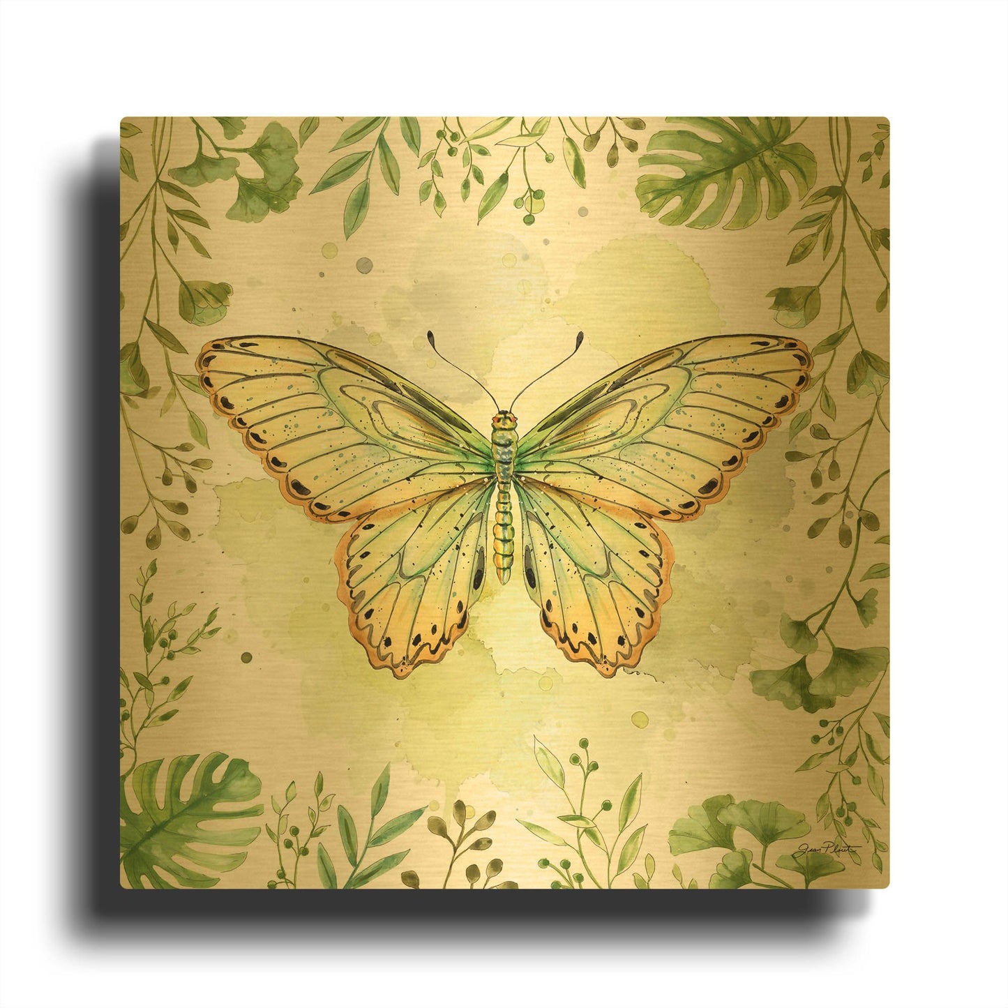'Butterfly Botanical Garden F1' By Jean Plout Gold Metal Wall Art