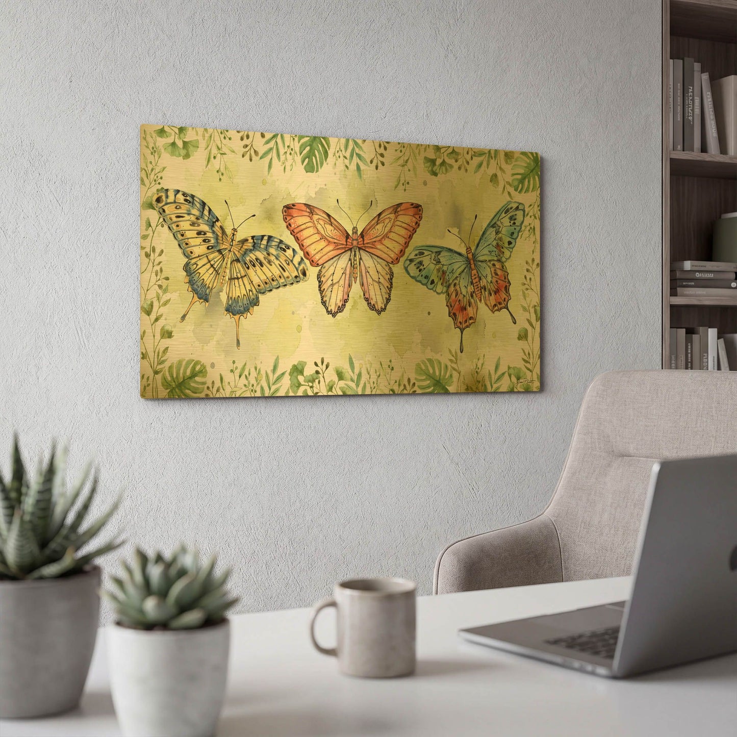 'Butterfly Botanical Garden G1' By Jean Plout Gold Metal Wall Art