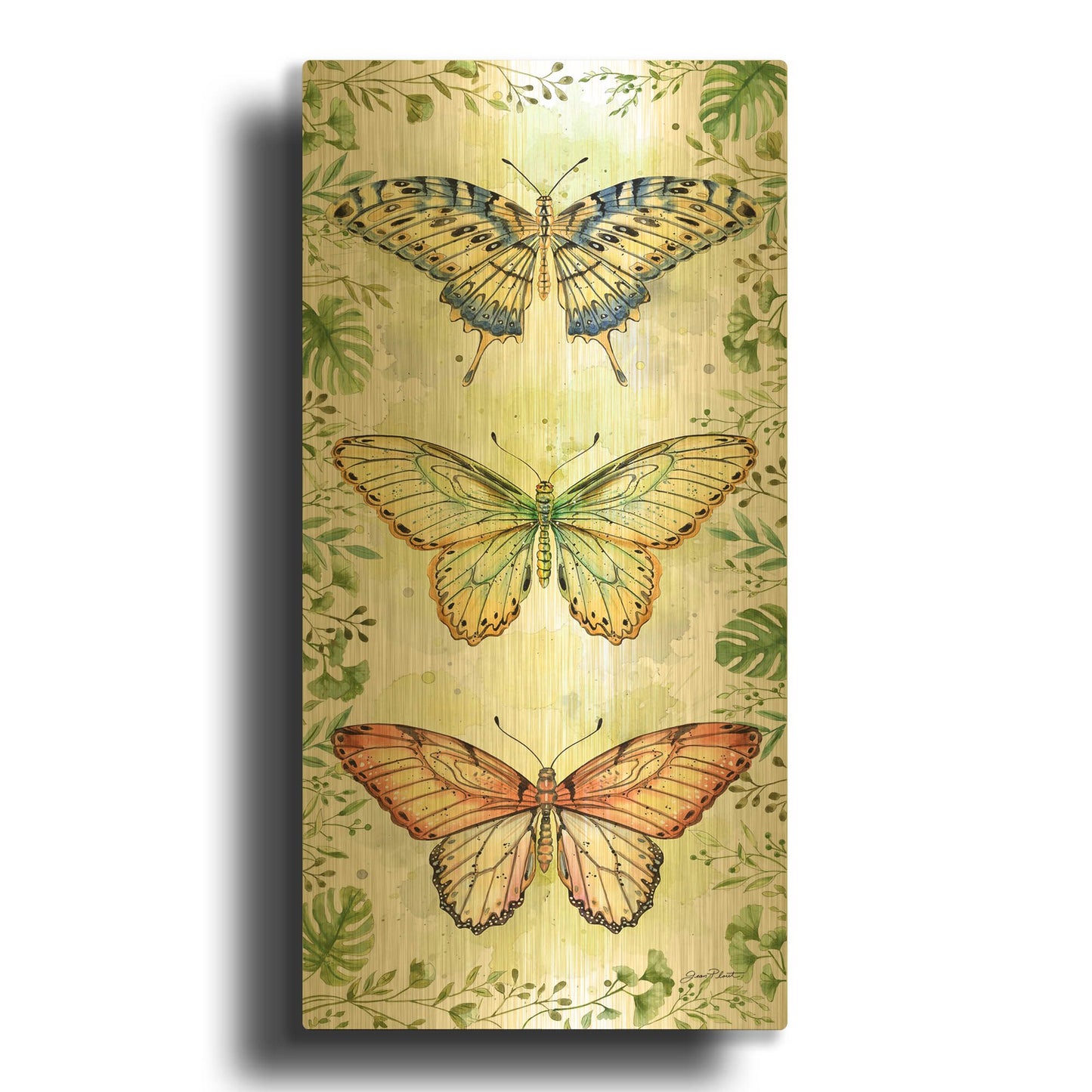 'Butterfly Botanical Garden H1' By Jean Plout Gold Metal Wall Art