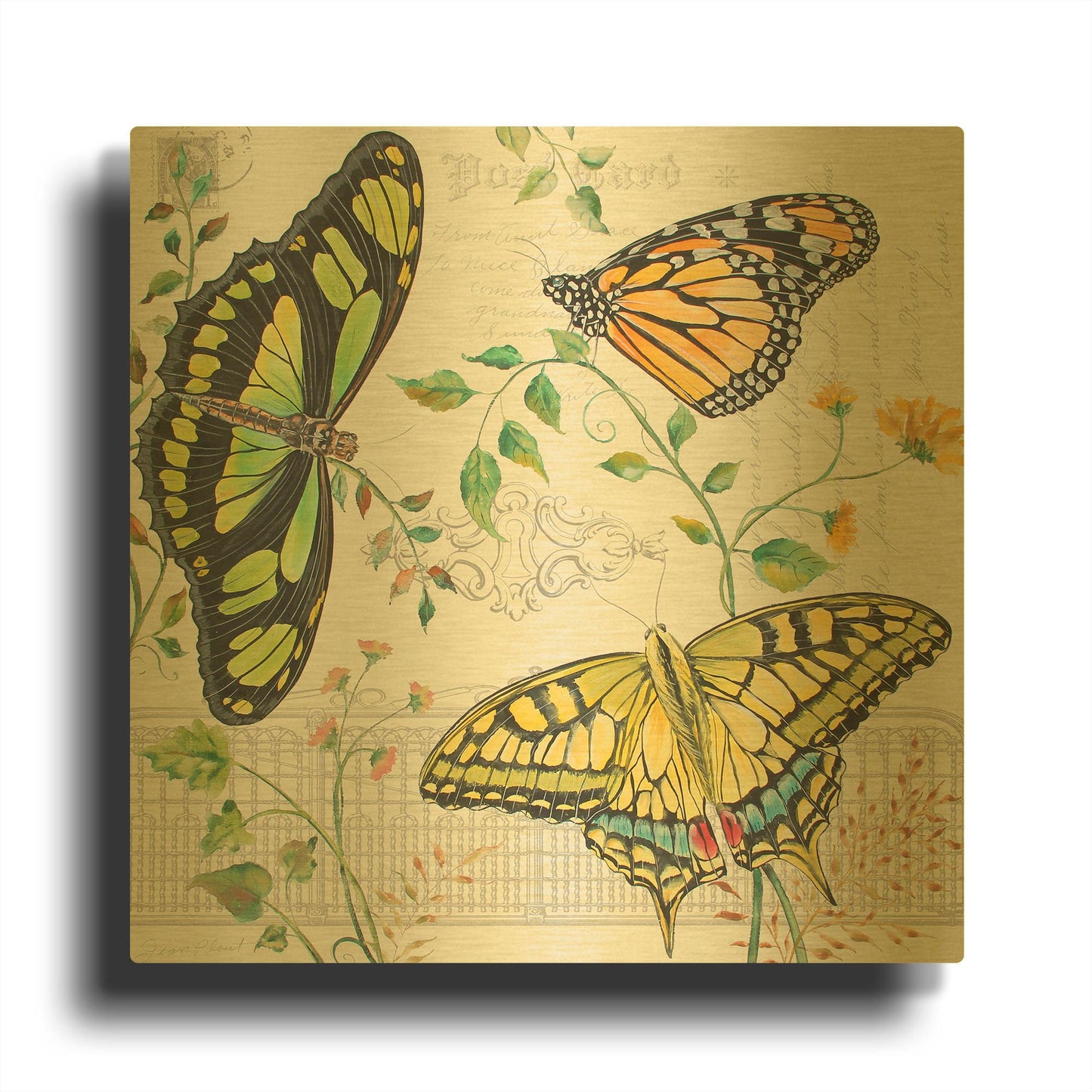 'Butterfly Garden' By Jean Plout Gold Metal Wall Art