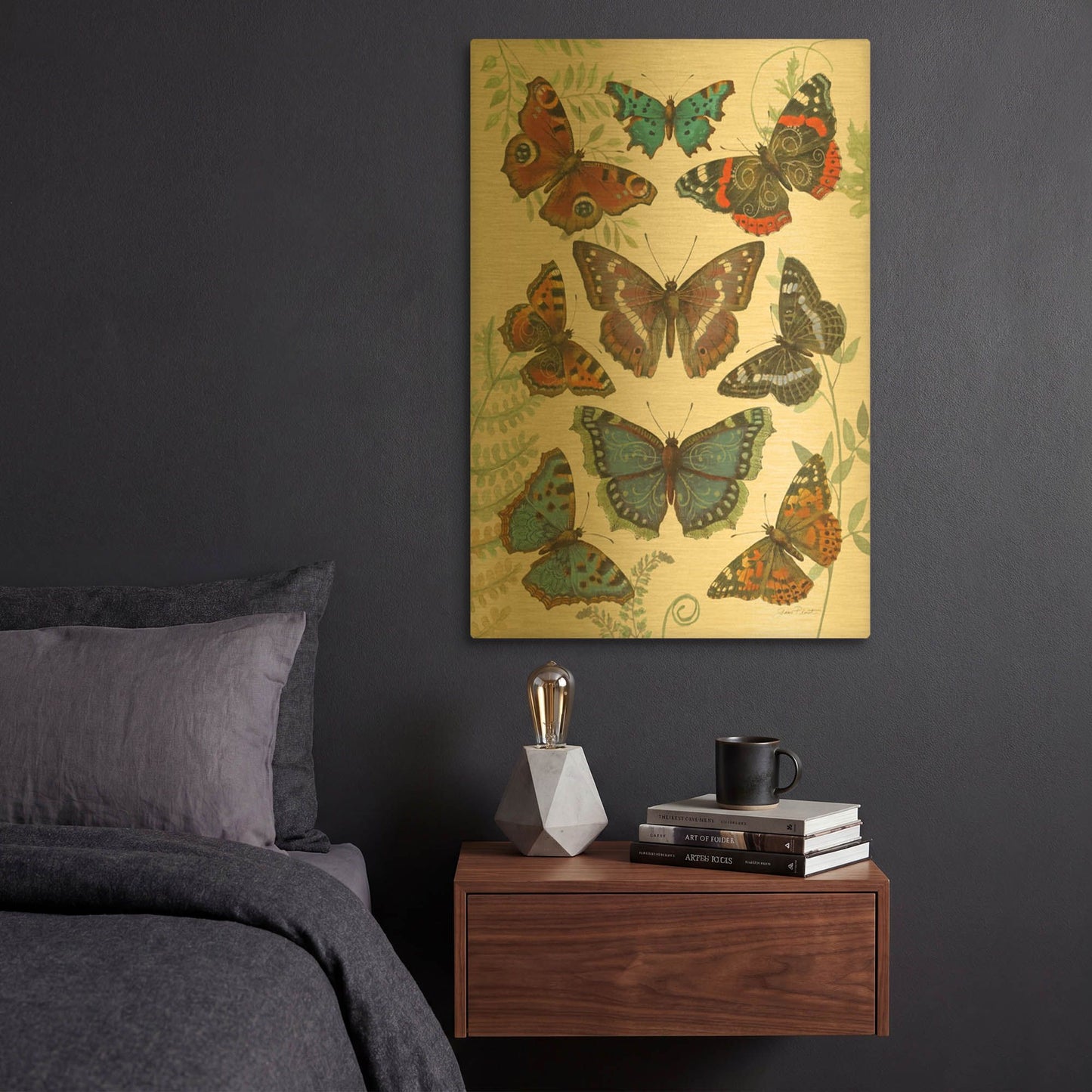'Butterfly Plate 4' By Jean Plout Gold Metal Wall Art