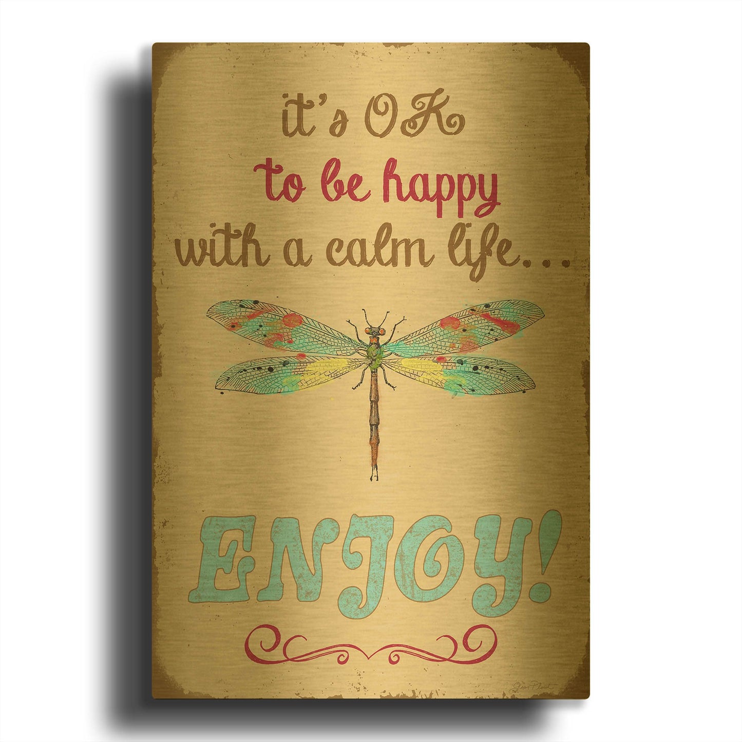 'Calm Life Message' By Jean Plout Gold Metal Wall Art