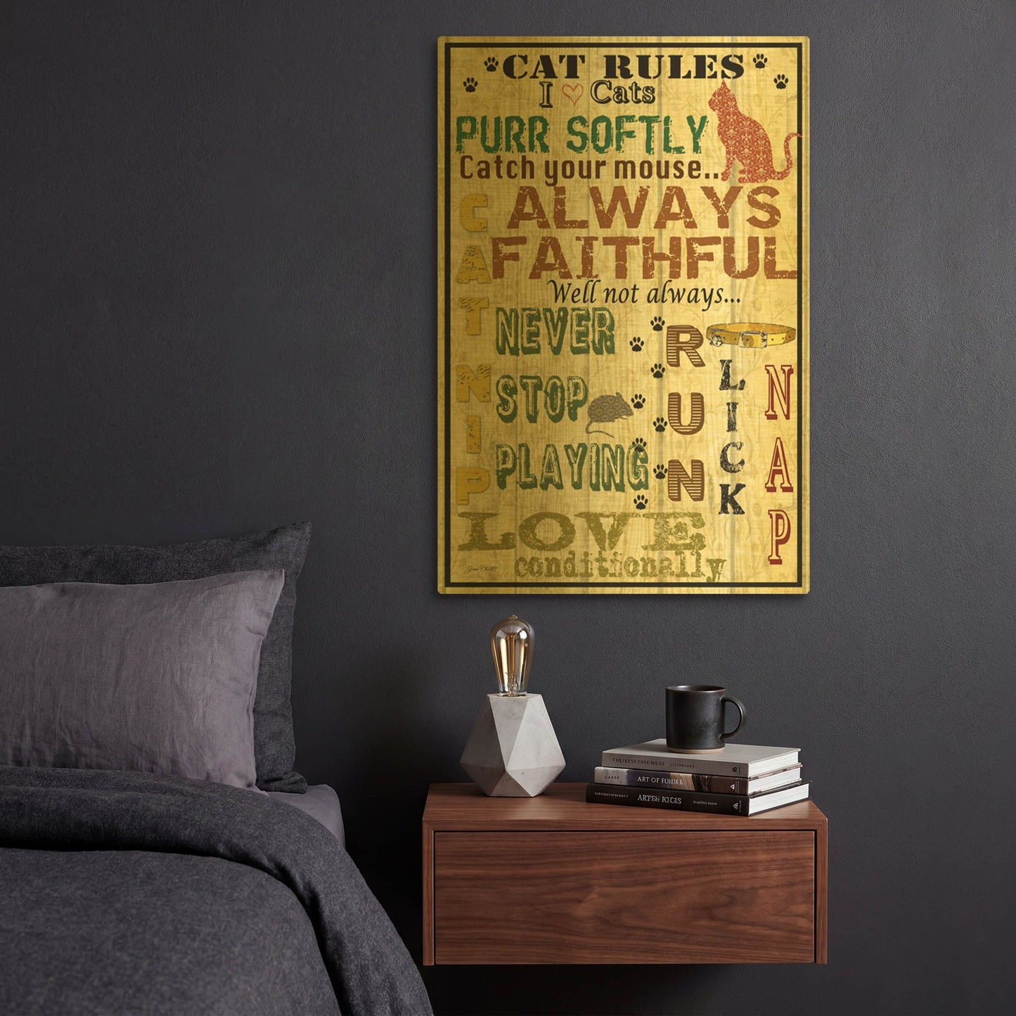 'Cat Rules' By Jean Plout Gold Metal Wall Art