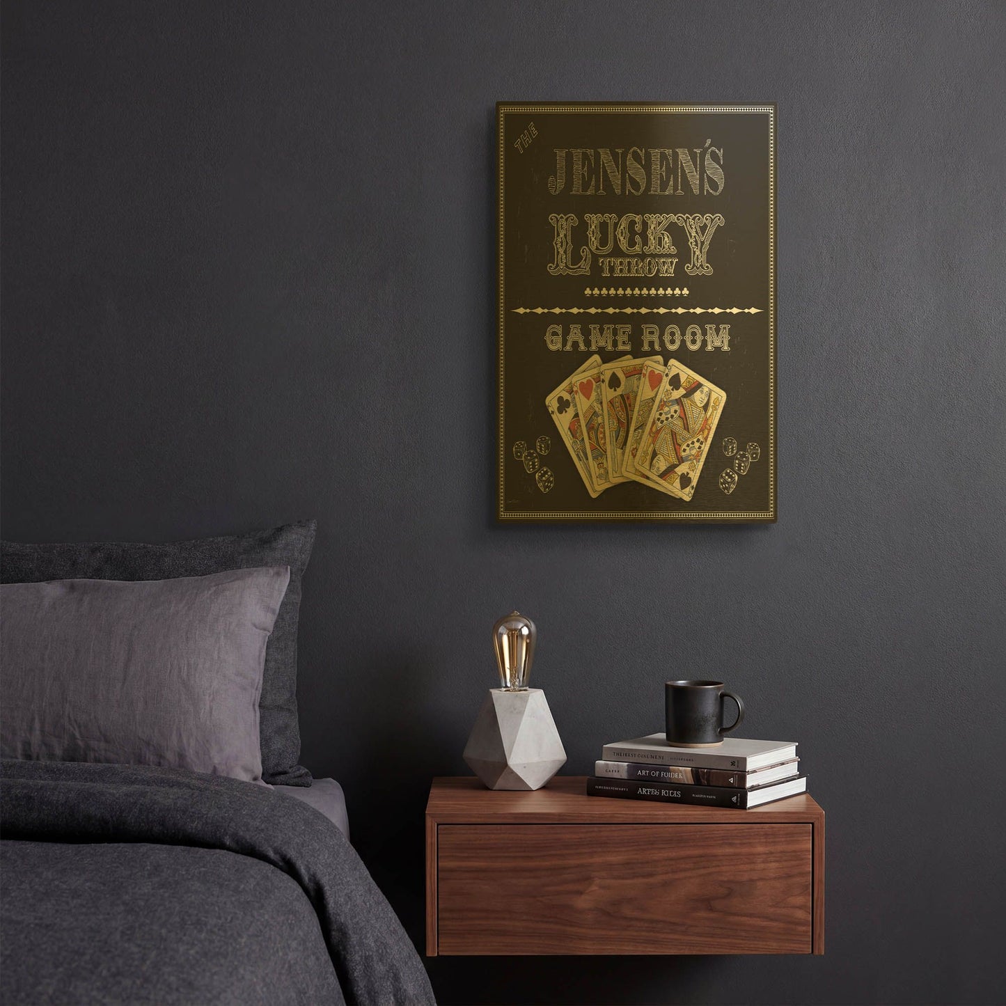 'Cave Man Game Room Personalized' By Jean Plout Gold Metal Wall Art