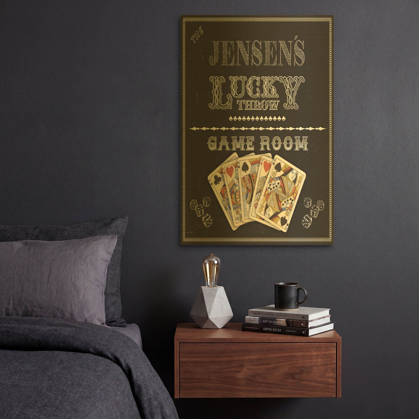 'Cave Man Game Room Personalized' By Jean Plout Gold Metal Wall Art