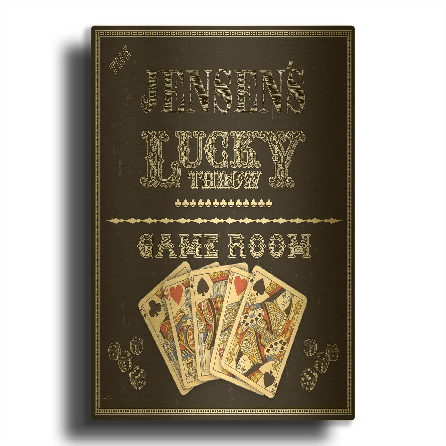 'Cave Man Game Room Personalized' By Jean Plout Gold Metal Wall Art