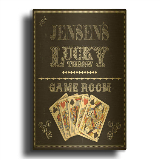 'Cave Man Game Room Personalized' By Jean Plout Gold Metal Wall Art