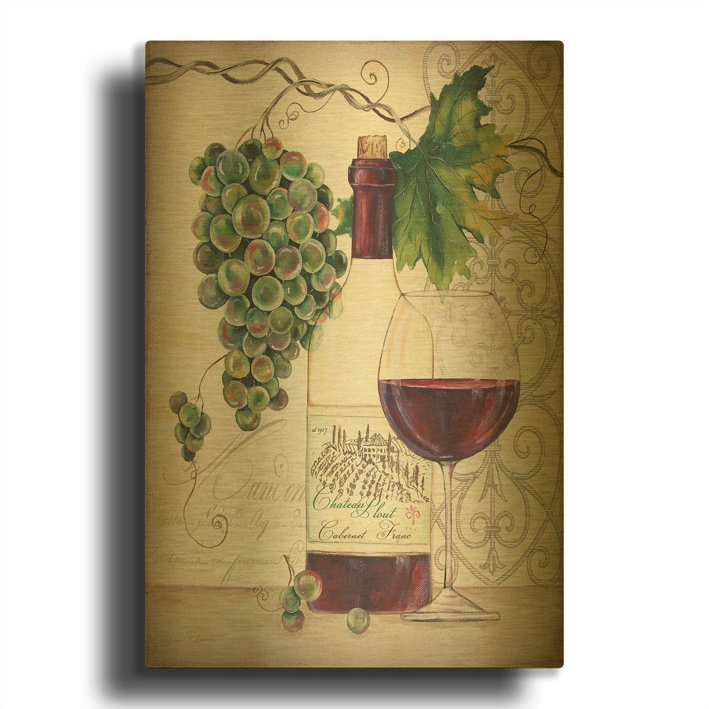 'Chateau Plout Wine B' By Jean Plout Gold Metal Wall Art