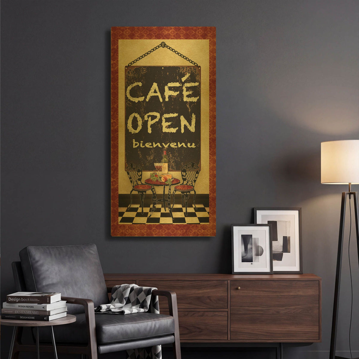 'Chefs 5pcs Cafe' By Jean Plout Gold Metal Wall Art