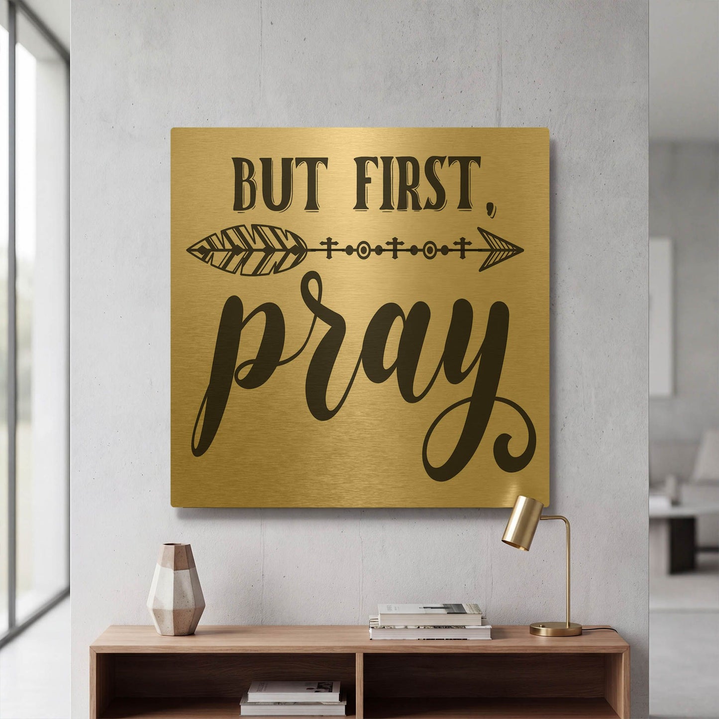 'Christian Typography A' By Jean Plout Gold Metal Wall Art