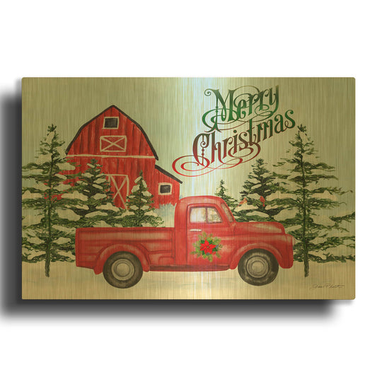 'Christmas Barn And Truck A' By Jean Plout Gold Metal Wall Art