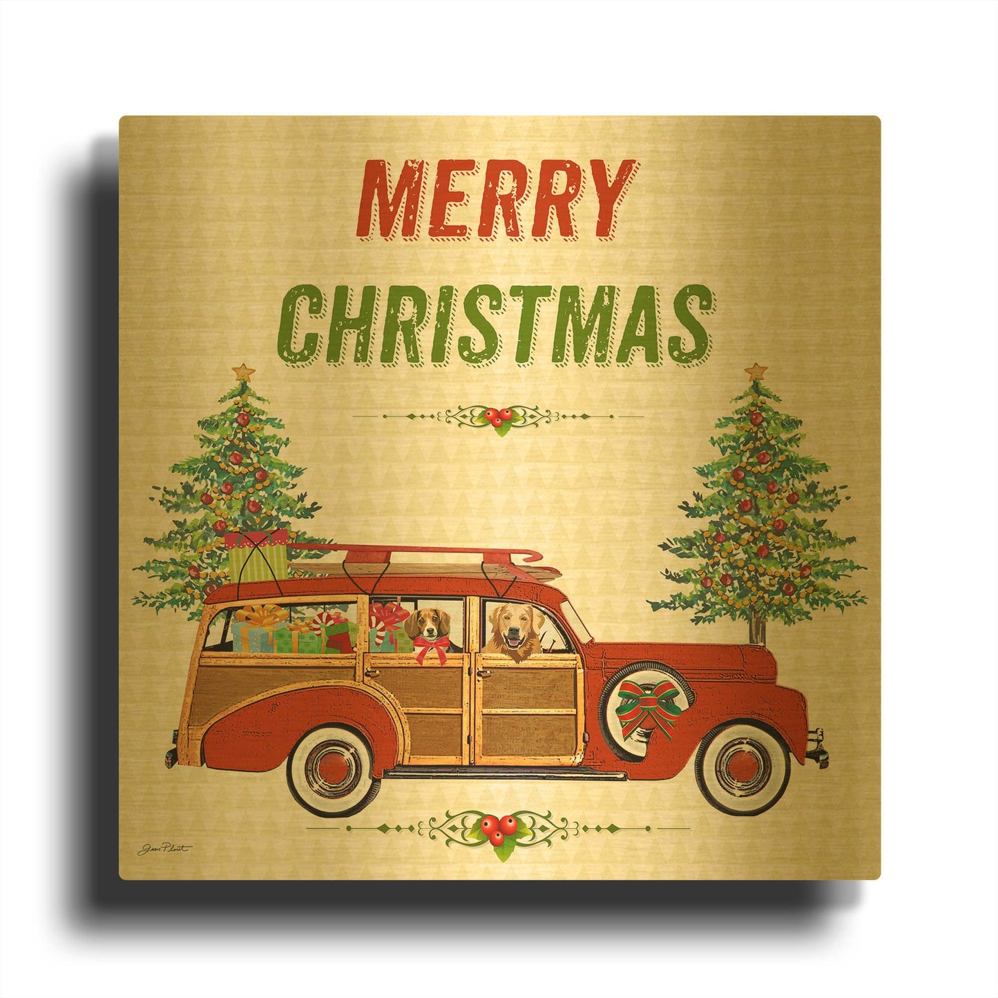 'Christmas Cheer B' By Jean Plout Gold Metal Wall Art