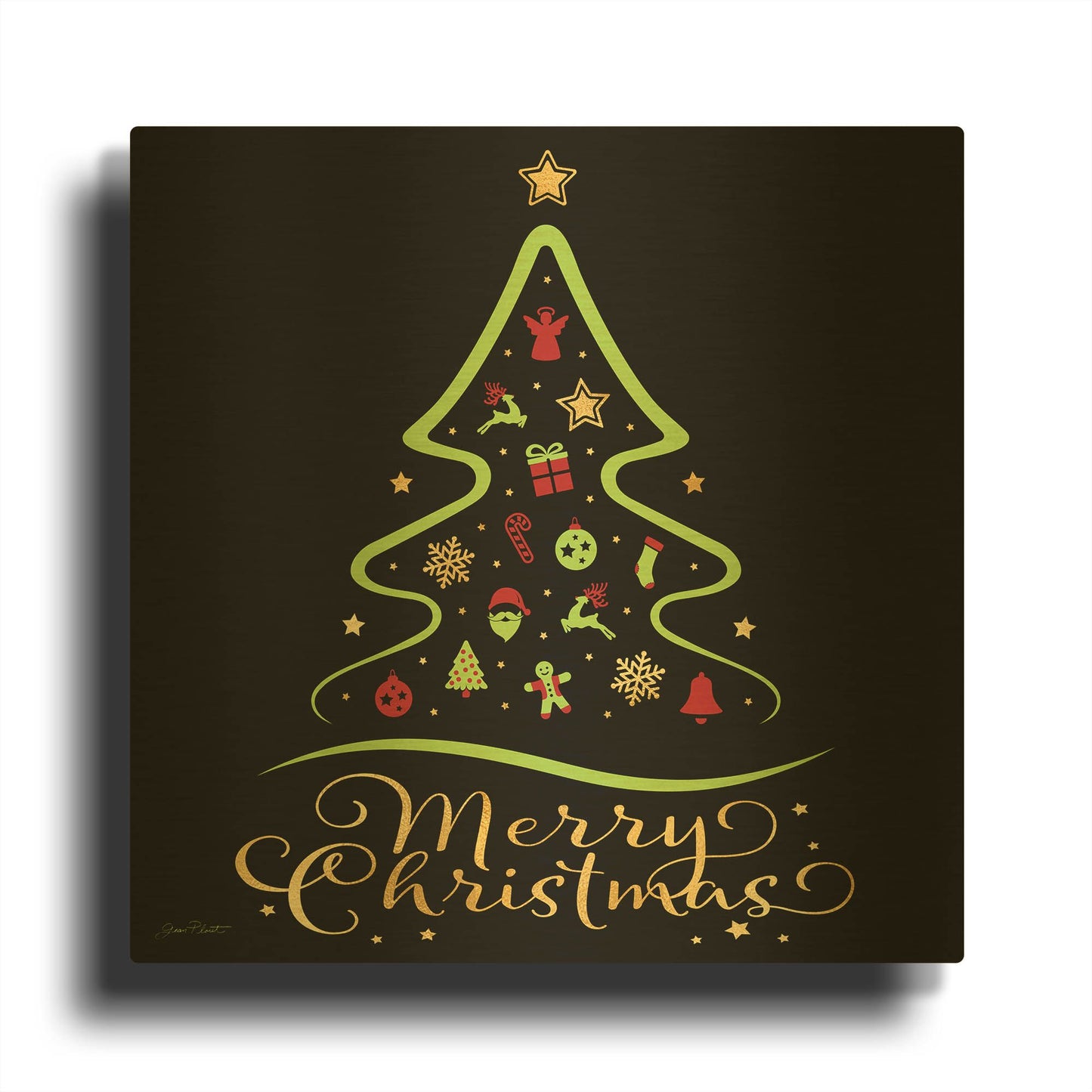 'Christmas Fun 1' By Jean Plout Gold Metal Wall Art
