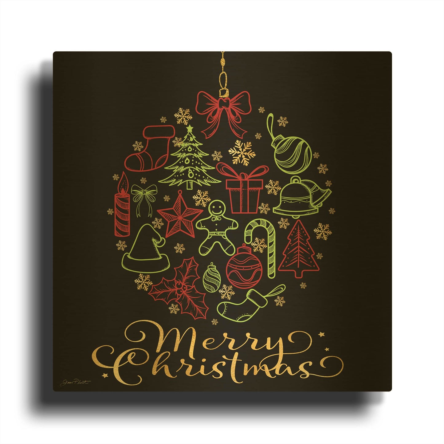 'Christmas Fun 3' By Jean Plout Gold Metal Wall Art