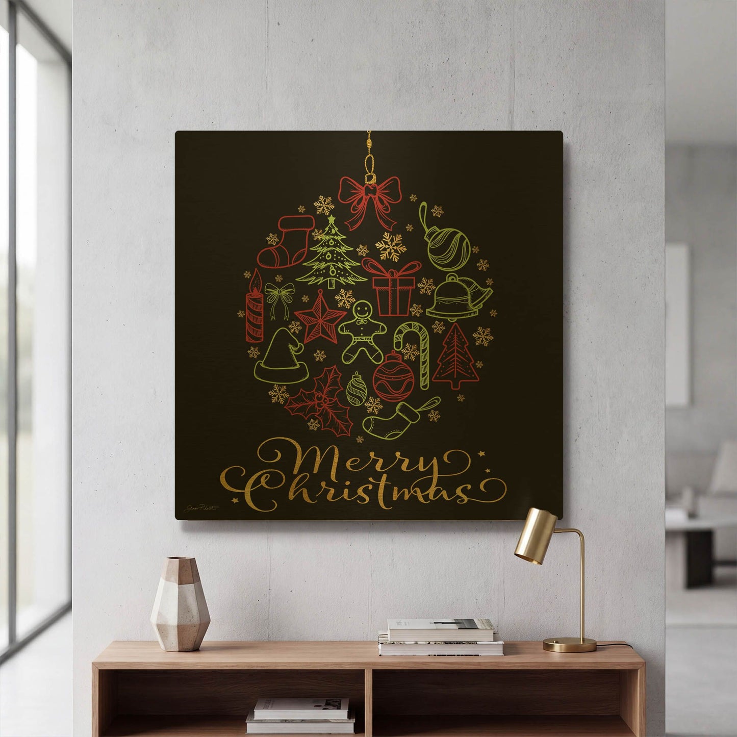 'Christmas Fun 3' By Jean Plout Gold Metal Wall Art