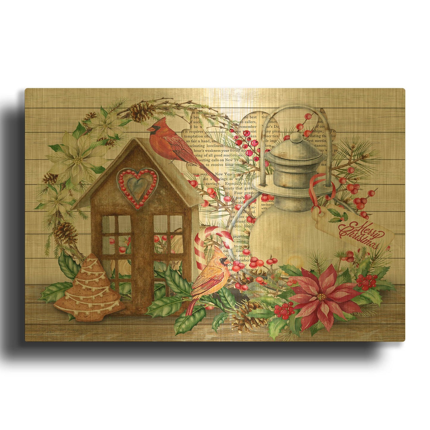 'Christmas Love B' By Jean Plout Gold Metal Wall Art