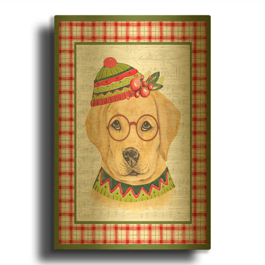 'Christmas Song Dogs A' By Jean Plout Gold Metal Wall Art