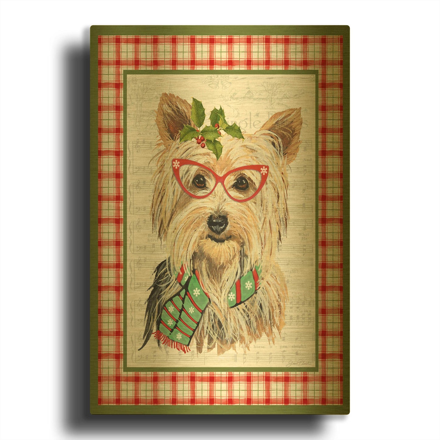 'Christmas Song Dogs D' By Jean Plout Gold Metal Wall Art