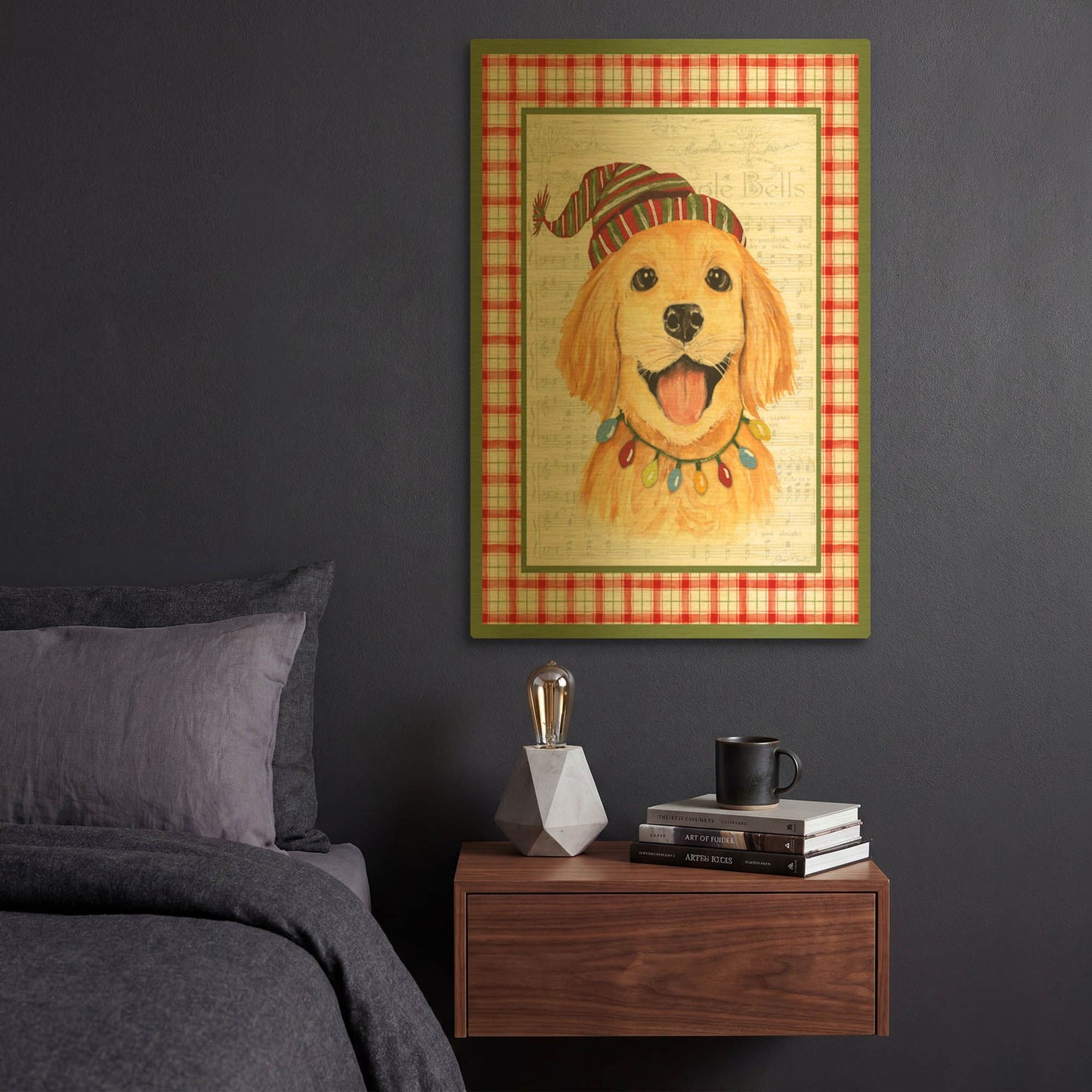'Christmas Song Dogs E' By Jean Plout Gold Metal Wall Art