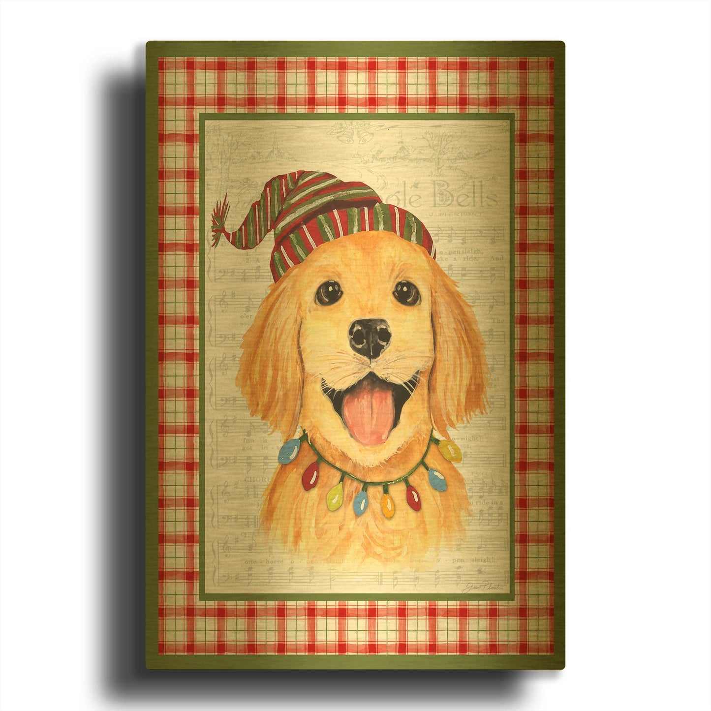'Christmas Song Dogs E' By Jean Plout Gold Metal Wall Art