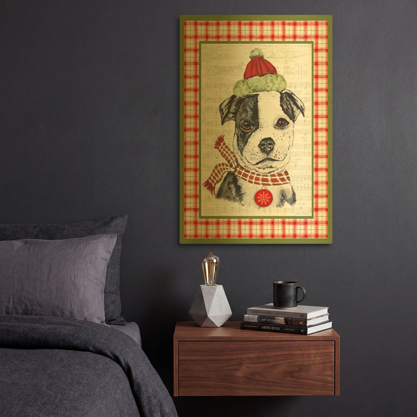 'Christmas Song Dogs F' By Jean Plout Gold Metal Wall Art
