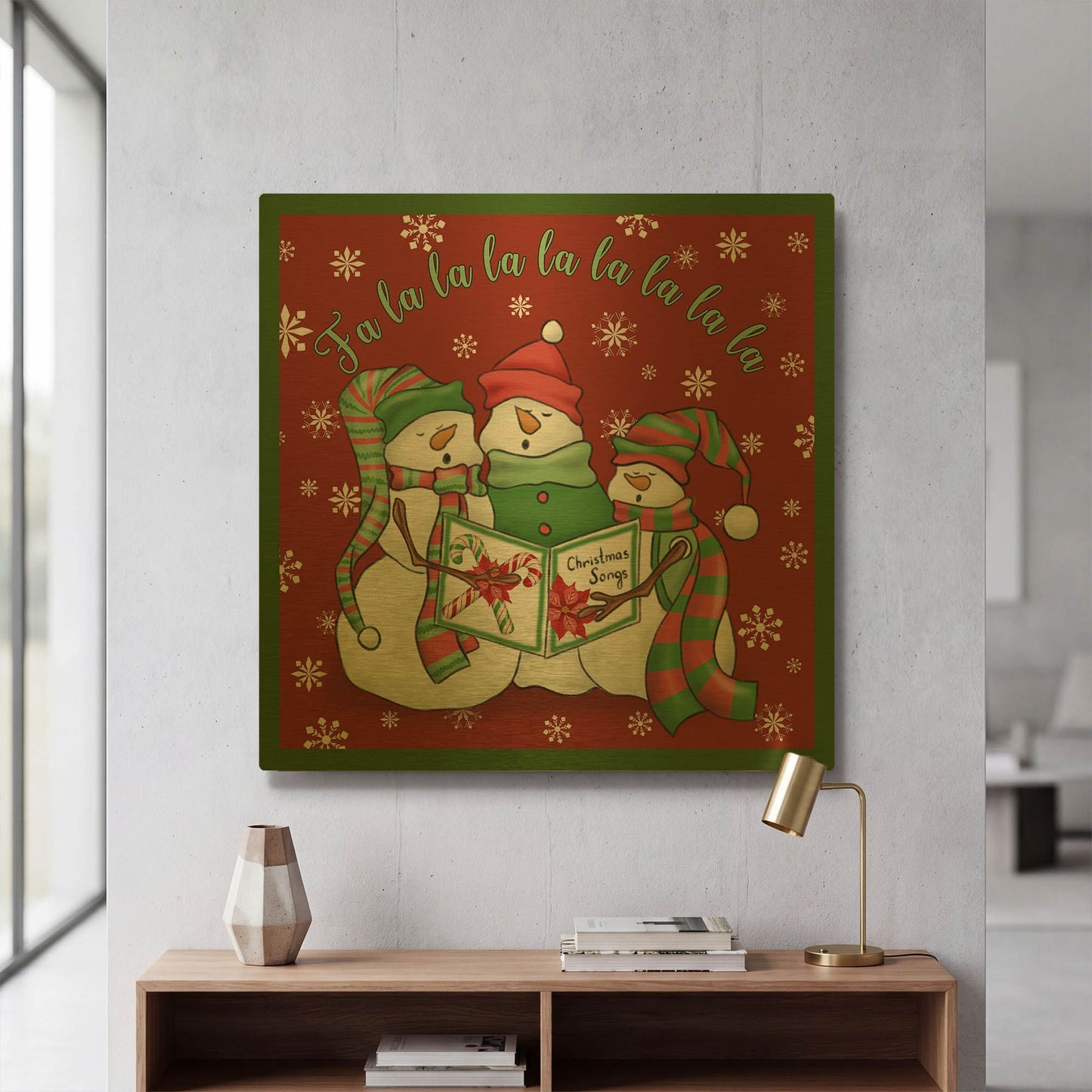 'Christmas Songs Snowmen' By Jean Plout Gold Metal Wall Art