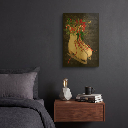 'Christmas Time Ice Skates' By Jean Plout Gold Metal Wall Art