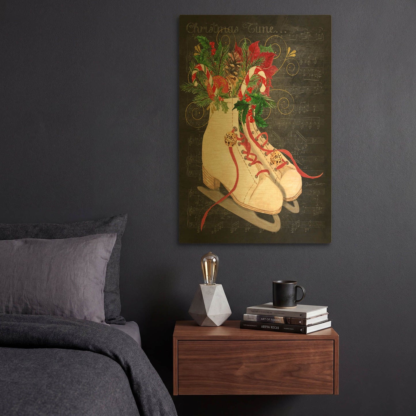 'Christmas Time Ice Skates' By Jean Plout Gold Metal Wall Art