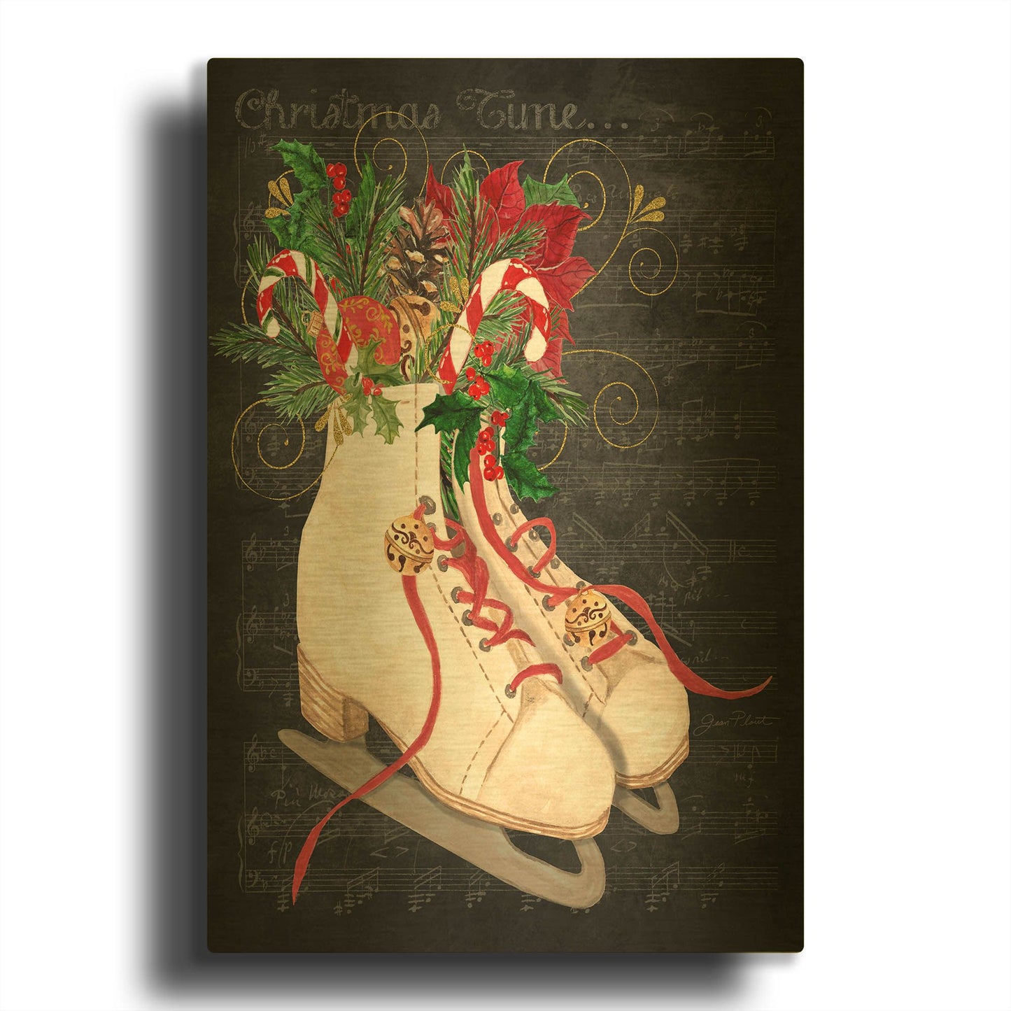 'Christmas Time Ice Skates' By Jean Plout Gold Metal Wall Art