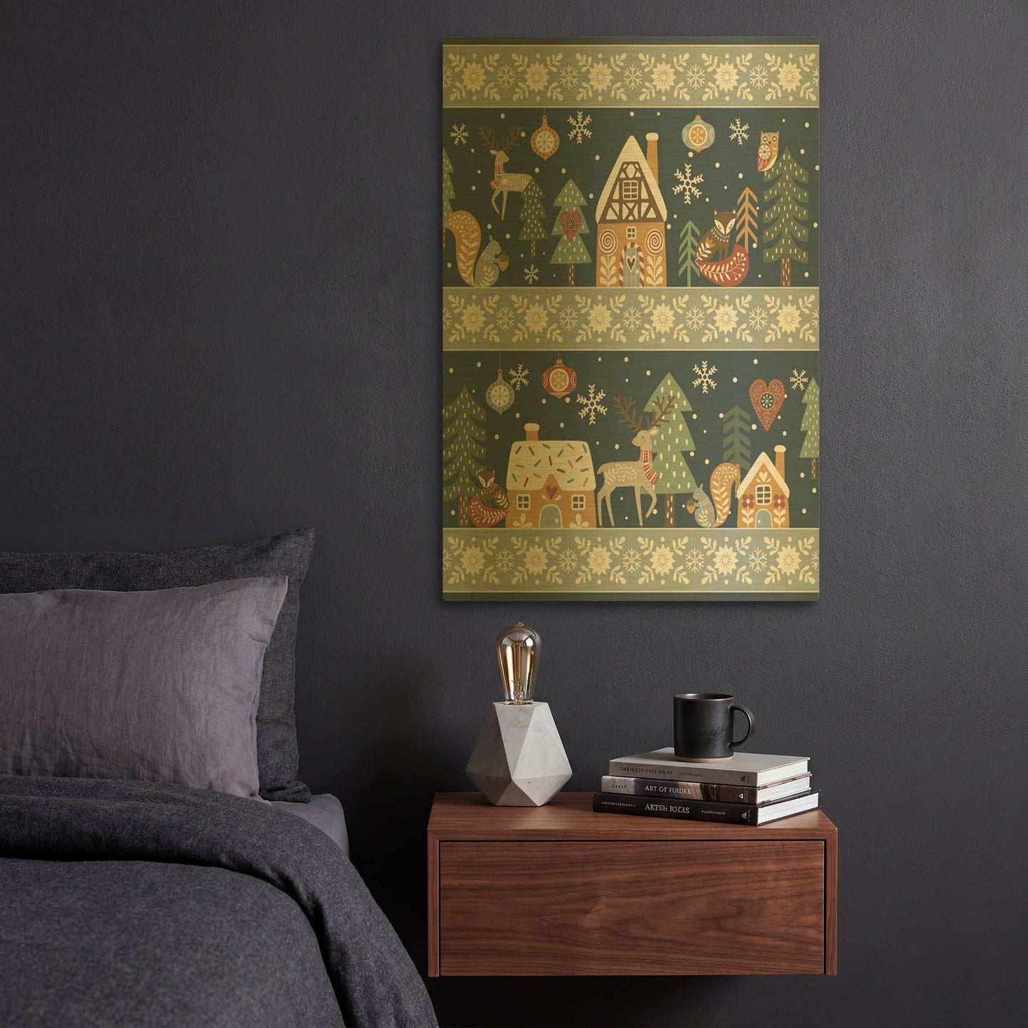 'Christmas Village A' By Jean Plout Gold Metal Wall Art