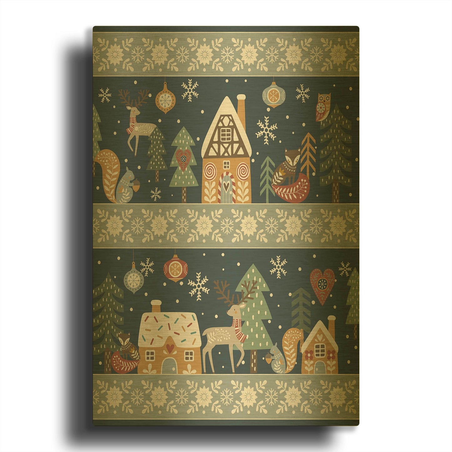 'Christmas Village A' By Jean Plout Gold Metal Wall Art
