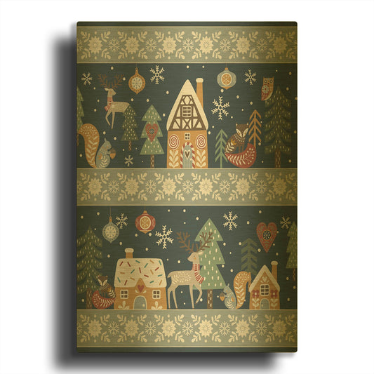 'Christmas Village A' By Jean Plout Gold Metal Wall Art