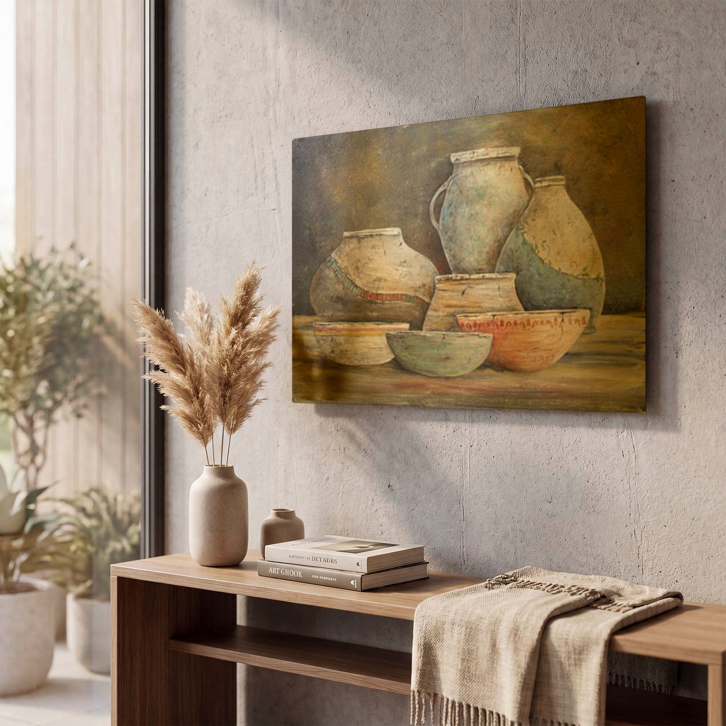 'Clay Pottery Still Life A' By Jean Plout Gold Metal Wall Art