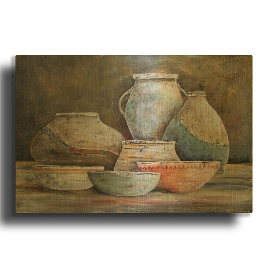 'Clay Pottery Still Life A' By Jean Plout Gold Metal Wall Art